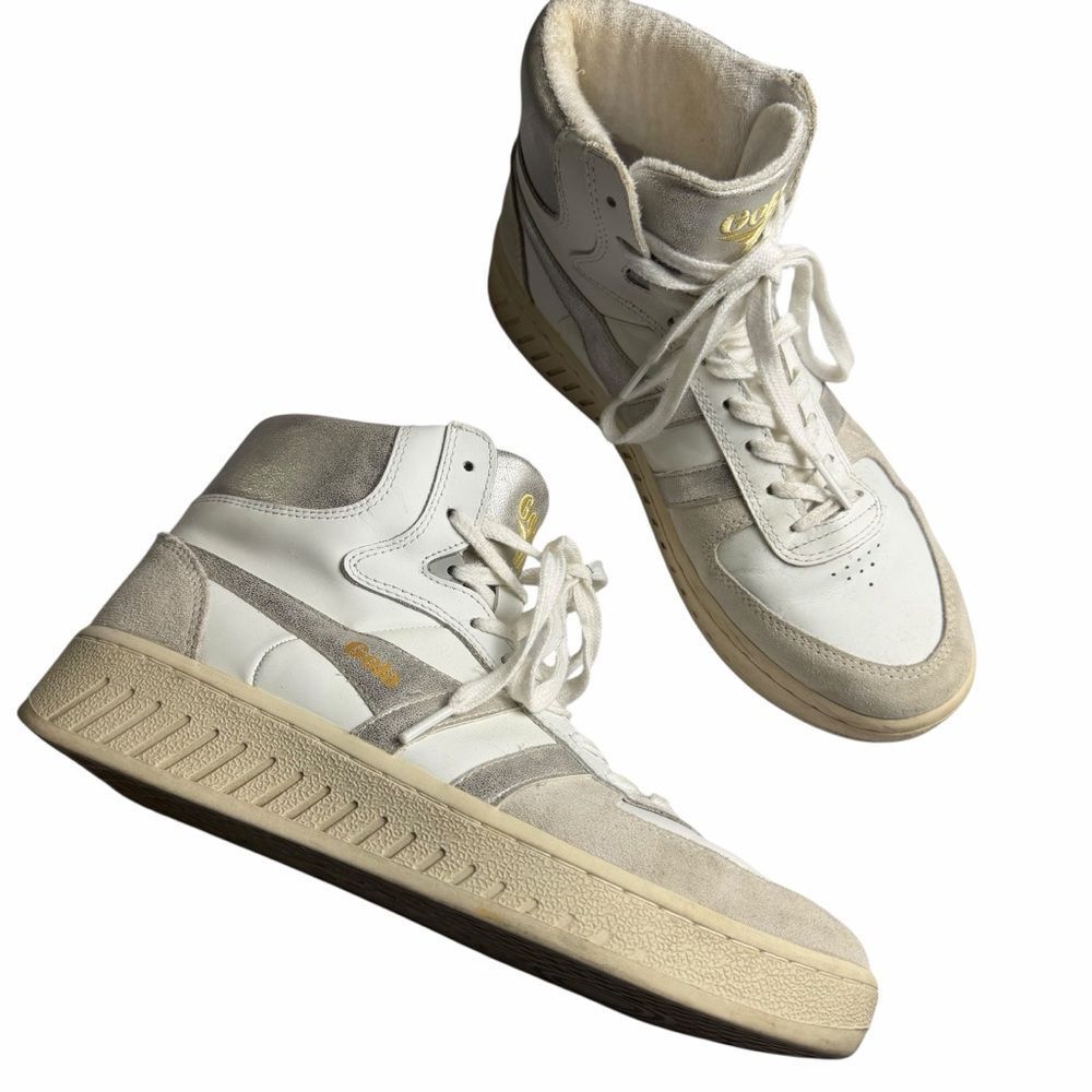 GOLA CLB560 Slam High Mirror Leather Suede Trident Sneakers Metallic Trim 10